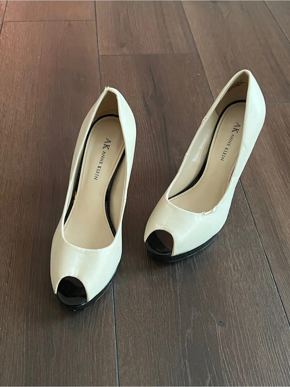 Anne Klein Cream Peep-Toe Platform Pumps